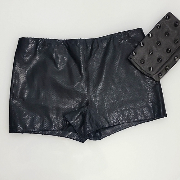 J Brand Pants - J Brand black leather shorts, reptile texture